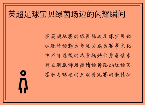 英超足球宝贝绿茵场边的闪耀瞬间