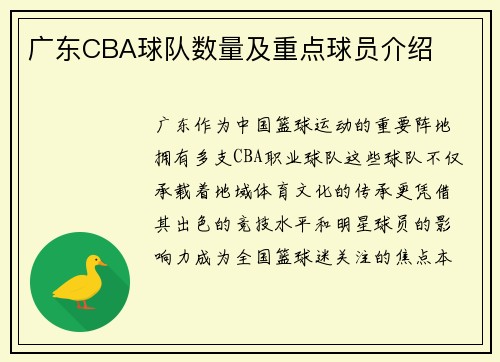 广东CBA球队数量及重点球员介绍